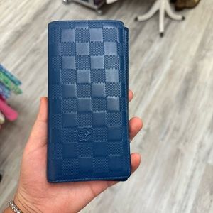 AUTHENTIC LOUIS VUITTON BRAZZA WALLET DAMIER INFINI LEATHER BLUE